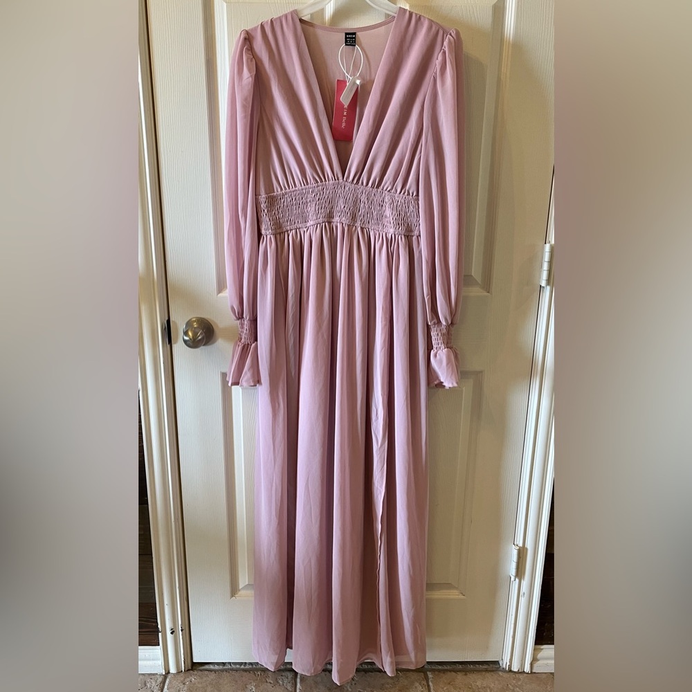 SHEIN NWT Belle Pink V-Neck Romantic Cottagecore Dress, Size 6